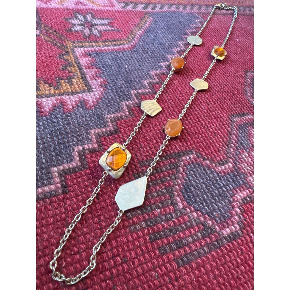 Chico’s Norma Orange Simulated Stone Gold Tone Necklace Long Single Strand